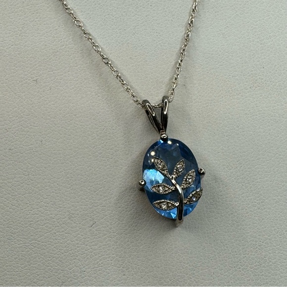 Avon Sterling silver large blue stone with botanical overlay sparkly rhinestones - Picture 6 of 12